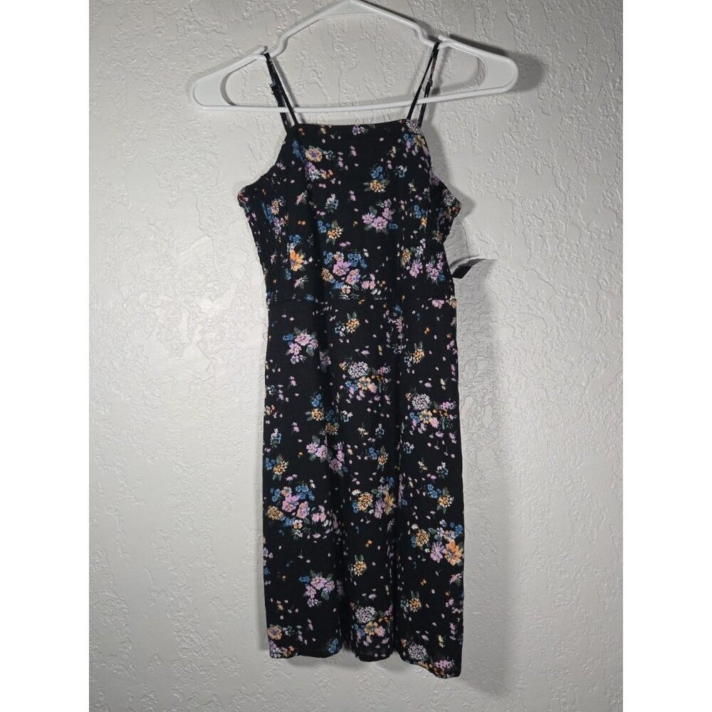 Girls Tank Black Floral Dress Linen Blend - Art Class L 10/12